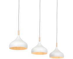 Hanglamp Bjorr 3099W - witte 3-lichts lamp met houten accenten, in hoogte verstelbaar van 50 tot 180 cm - Mexlite Scandinavisch design
