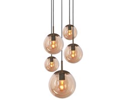 Hanglamp Bollique 2730CA, ambere glazen bollen met cacao design, in hoogte verstelbaar 60-350 cm, metaal/glas, Steinhauer