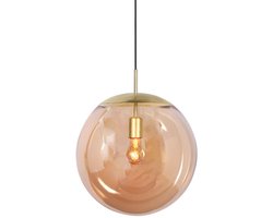 Hanglamp Bollique | Amber glas / messing armatuur | Sfeervolle en trendy hanglamp | Grote fitting (E27) | Hoogte verstelbaar tot 180 cm | Diameter 40 cm / groot | Eettafel / salontafel / slaapkamer / hal