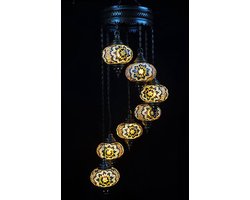 Hanglamp - bruin - mozaïek - 7 bollen - 135 cm - Turkse lamp met E-14 fitting