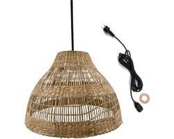 Hanglamp Buiten - Decoratieve Lamp - Tuin Terras - Zeegras Vlechtwerk - 48x48x34cm - Marineblauw