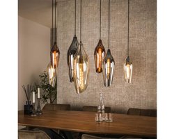 Hanglamp Cocoon 7 Lampen met Mix Glass Eetkamer - Amberkleurig Rook en Chroom Glas - Cocoon Glass - Woonkamer - Eettafel - Slaapkamer - Sfeer Verlichting - In Hoogte Verstelbaar tot 150 cm - 4+3 Lampen