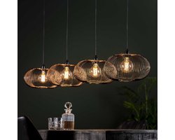 Hanglamp Copper Twist | 4 lichts | zwart nikkel | metaal | Ø 34 cm | 170 cm breed | in hoogte verstelbaar tot 150 cm | eetkamer / eettafel lamp | modern / sfeervol design