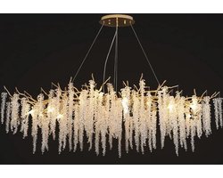 Hanglamp Cristal Blossom - design - romantisch - ovaal 120cm mat goud - 9 x e14 - hoogte 140cm max