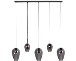 Hanglamp Drovia 4280ZW trendy smoke glas en zwart met E27 fittingen, in hoogte verstelbaar, van Mexlite voor binnen