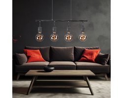 Hanglamp eetkamerlamp hanglamp, industriële hanglamp, 4-lichts, eettafel, antiek design, metaal, grijs, 4x E27 fitting, LxH 90x120 cm
