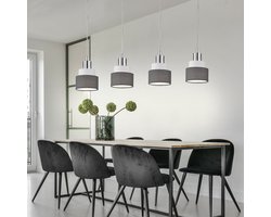 Hanglamp eettafel hanglamp 4 vlammen hanglamp, metaal chroom textiel grijs, 4x E14, LxBxH 9x70x150cm, WOFI 11624