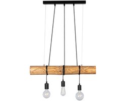 Hanglamp eettafel hanglamp hout eetkamerlamp zwart, hanglamp in hoogte verstelbaar 3-lichts, metaal, 3x E27 fitting, LxBxH 65x8x140 cm