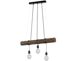 Hanglamp eettafel hanglamp zwart woonkamer lamp houten balk, hanglamp 3-lichts landhuis in hoogte verstelbaar, metaal, E27, LxBxH 65x8x140 cm