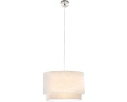 Hanglamp eettafel lamp ronde hanglamp beige textiel woonkamer lamp, metaal nikkel mat, 1x E27, DxH 40 x 150 cm