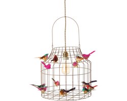 Hanglamp eettafel roestbruin vintage met vogeltjes nét echt !