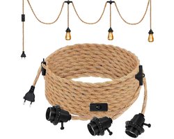 Hanglamp Fitting met 6.8m Gevlochten Hennep Touw Kabel en Schakelaar voor DIY Verlichting
