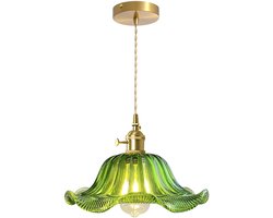 Hanglamp Glas Bloemen Kroonluchter Vintage voor Slaapkamer Woonkamer Eetkamer Groen