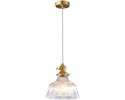 Hanglamp - Glazen Lampenkap - Loft Bar - Messing - E27 Stopcontact - Mini Kroonluchter - Slaapkamer - Eetkamer - Keuken - Helder - 18 cm