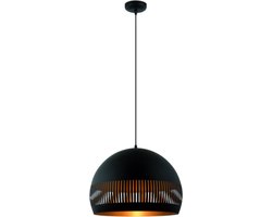 Hanglamp Globo | Diameter 50 cm | Eenlichts | Zwart met gouden binnenkant | Geperforeerde kap | Eetkamer / woonkamer / slaapkamer / hal / keuken | Eettafel lamp | Landelijk / modern design