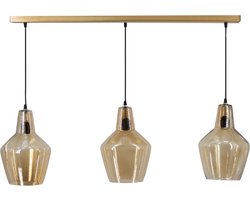 Hanglamp - Hanglamp Eetkamer - Hanglampen Woonkamer - Hanglamp Slaapkamer - Vintage - Glas - Goud - 100 cm