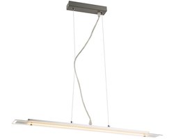 Hanglamp Hanglamp Eetkamerlamp Eettafel lamp, satijn zilver glas, 1x LED 24W 1280Lm warm wit, LxBxH 70x7x120cm