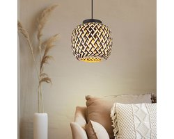 Hanglamp hanglamp eettafel, in hoogte verstelbaar bamboe natuur metaal zwart Boho stijl, 1x E27 fitting, DxH 20x120cm