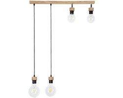 Hanglamp hout eik hanglamp woonkamerlamp zwenkbaar, metaal zwart, 4x E27 fitting, L 75 cm