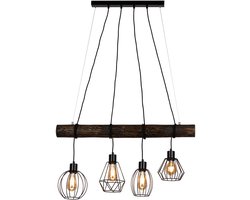Hanglamp in hoogte verstelbaar eettafellamp hanglamp 4 vlammen houten lamp landelijke stijl, diverse raster kappen, 4x E27, LxH 90x150 cm
