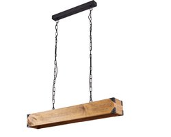 Hanglamp in hout en zwart metaal, industriële stijl hanglamp met verstelbare hoogte, max. 109 cm, ideaal boven een vintage tafel, voor max. 4 E27 lampen. 40 Watt, LED