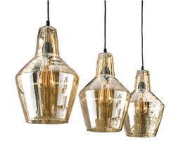 Hanglamp Industrieel Glas (3 Bronnen) - Hang Lamp voor Boven Dinertafel Eetkamer met 3 Lichtbronnen van Amber Glas - Plafond Lamp in Industriele / Rustieke / Vintage Stijl van Glas (112cm)
