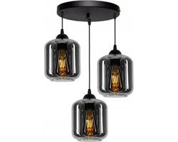 Hanglamp Industrieel Smoke Rookglas / Zwart - 3-lichts - Ronde plaat - Glas - Hanglampen Eetkamer, Slaapkamer, Woonkamer