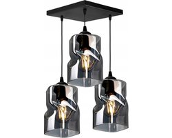 Hanglamp Industrieel Smoke / Zwart - 3-lichts - Vierkante montageplaaat - Glas - Hanglampen Eetkamer, Slaapkamer, Woonkamer 'TwistLux'