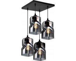 Hanglamp Industrieel Smoke / Zwart - 4-lichts - Vierkante montageplaaat - Glas - Hanglampen Eetkamer, Slaapkamer, Woonkamer 'TwistLux'