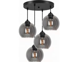 Hanglamp Industrieel voor Eetkamer, Slaapkamer, Woonkamer - Glass Serie - Bollamp 4-lichts excl. lichtbron - Smoke - 4 Bol