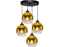Hanglamp Industrieel voor Woonkamer, Eetkamer -  Goud Glas - 4-lichts - Goud Transparant - 4 bollen