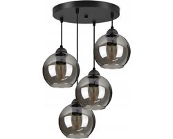 Hanglamp Industrieel voor Woonkamer, Eetkamer - Koper Glas - 4-lichts - Zwart Glas Transparant - 4 bollen