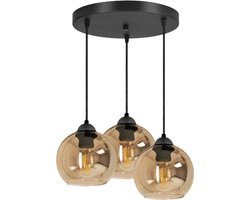 Hanglamp Industrieel voor Woonkamer, Eetkamer - Verstelbaar max. 70cm - 3-Lichts - E27 tot 60 W - Amber Glas
