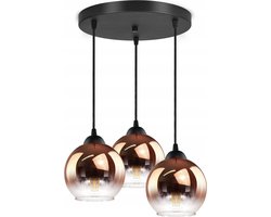 Hanglamp Industrieel voor Woonkamer, Eetkamer - Verstelbaar max. 70cm - 3-Lichts - E27 tot 60 W - Koper Glas