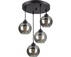 Hanglamp Industrieel voor Woonkamer, Eetkamer -  Zwart Glas - 4-lichts - Zwart Transparant - 4 bollen