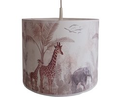Hanglamp Jungle Giraf met Olifant - lampen - 30x30x24 cm - kinder & babykamer - kunststof - wit - excl. lichtbron