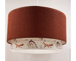 hanglamp kinderkamer, lamp babykamer, babylamp, kinderlamp, roestbruin, bosdieren, wafelstof