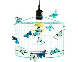 Hanglamp Kinderkamer met Vlinders-Blauw-Aqua-Kinder hanglampen-Hanglamp kinderkamer blauw-lamp met vlinders-vlinderlamp-lamp babykamer-lamp kinderkamer-lamp jongenskamer-Ø30cm.