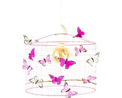 Hanglamp Kinderkamer met Vlinders-Roze-Kinder hanglampen-Hanglamp kinderkamer roze-lamp met vlinders-vlinderlamp-lamp babykamer-lamp kinderkamer-lamp meisjeskamer-Ø30cm.