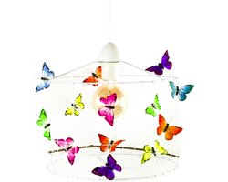 Hanglamp Kinderkamer met Vlinders-Wit-Neon-Kinder hanglampen-Hanglamp kinderkamer groen geel oranje roze blauw-lamp met vlinders-vlinderlamp-lamp babykamer-lamp kinderkamer-lamp meisjeskamer-Ø30cm.