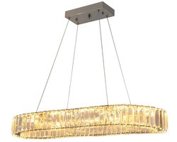Hanglamp - Kroonluchter - Ovaal - Langwerpig - Boven Eettafel - Dimbaar - Luxe - Kristal - Zilver
