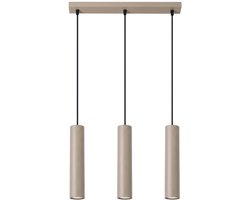 Hanglamp LAGOS 3L met 3 cilindrische kappen op een rij - Sollux Lighting - IP20 - Taupe staal behuizing - 45 x 6 x 90 cm - 3 x GU10 LED, exclusief lichtbron - 3 x 10 W - Moderne hanglamp voor gang, hal en woonkamer