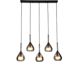 Hanglamp met 5 lichts - smoke en opaal glas - afmeting: 81x15x120cm - E14 fitting - in lengte verstelbaar - modern