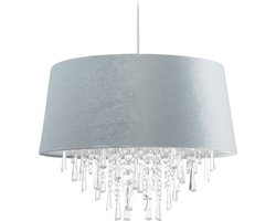 hanglamp met kristallen - fluwelen lampenkap - 140 x 45,5 cm - E27-fitting - grijs