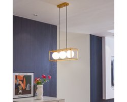 Hanglamp met vierkant gouden frame en melkwit glas, 3-lichts - Gabia