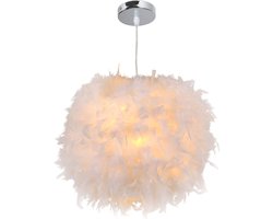 Hanglamp Moderne Bolvormige Kroonluchter met Veer - Wit - E27 - Plafondlamp - Woonkamer Slaapkamer Kinderkamer