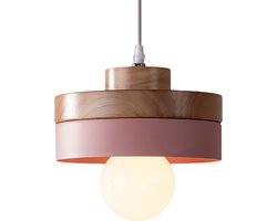 Hanglamp Moderne Hout Kroonluchter Ronde voor Slaapkamer E27 Plafondlamp Woonkamer Roze