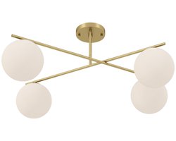 Hanglamp Moderne kroonluchter met 4 lampen en E14-fitting, halfverzonken montage, goudkleurig en crèmekleurig