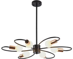 Hanglamp Moderne Sputnik Kroonluchter Semi-inbouw Plafondlamp 60W Verstelbare Hoogte voor Keuken Eetkamer Zwarte Metalen 6-lichts Midden van de Eeuw