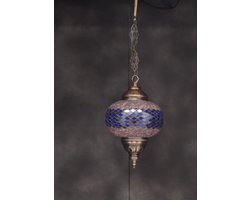 Hanglamp - Mozaïek Lamp Oosterse Lamp Hoogte 53 cm Handgemaakt blauw taupe